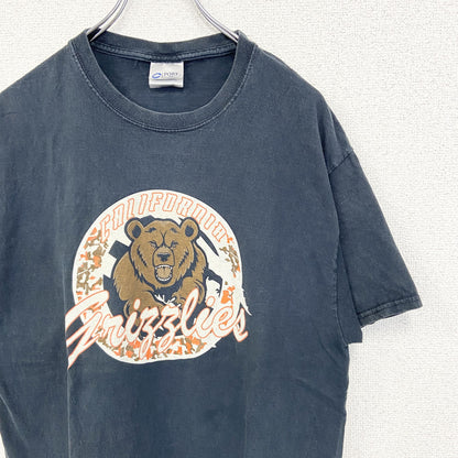 着 used　PORT＆COMPANY　半袖デザインプリントTシャツ　ビッグT　熊　クルーネック　カジュアル　黒　Lサイズ