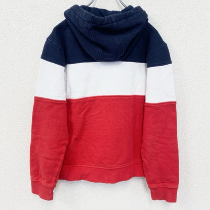 古着　used　FILA　フィラ　パーカー　プルオーバー　裏起毛　ブランドロゴ　レトロ　トリコロール　赤　白　青　Sサイズ
