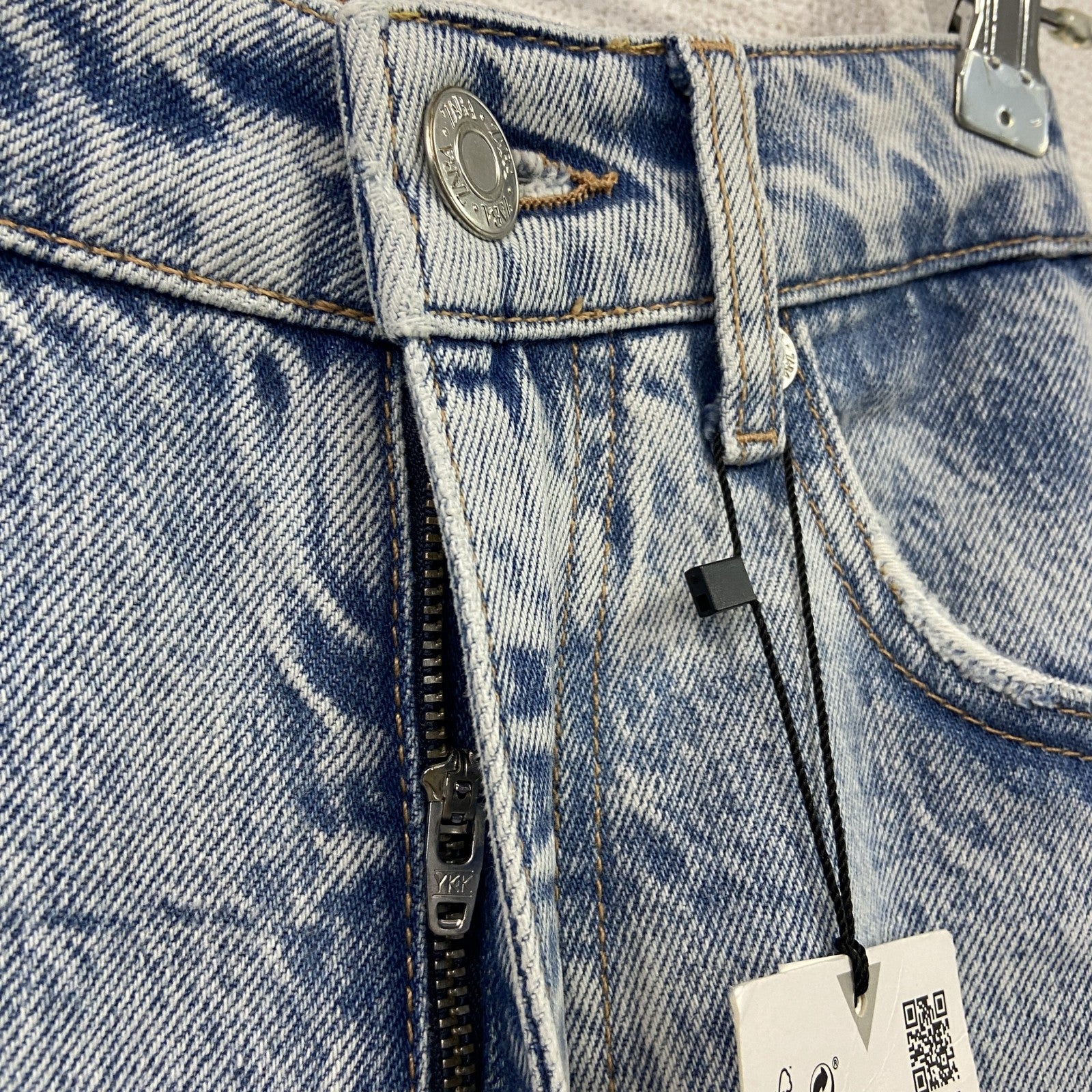 ZARA　ザラ　デニムパンツ/ジーンズ　デッドストック　パッチワーク　ジップフライ　切り替え　インディゴ　32サイズ