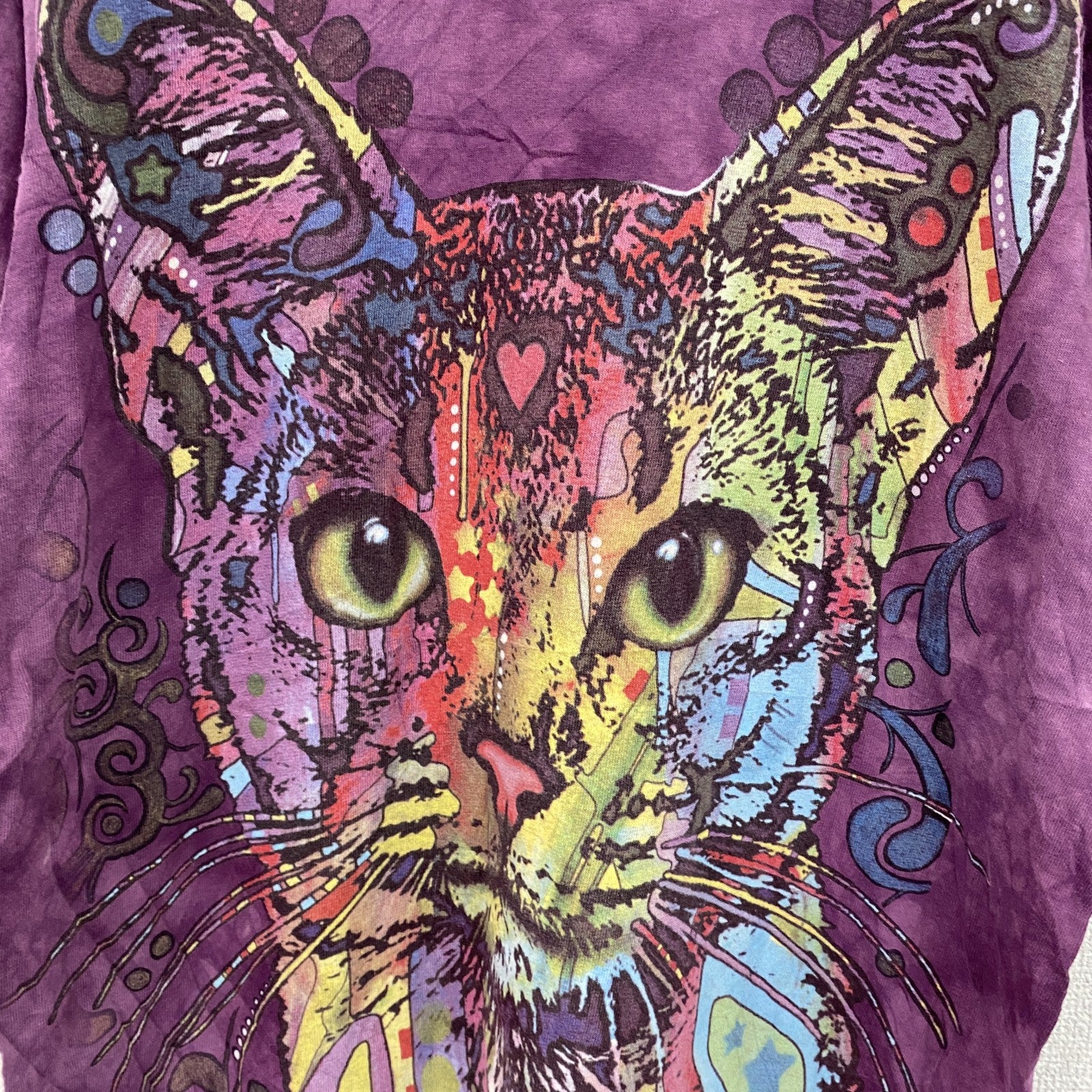 THE MOUNTAIN　ザマウンテン　半袖アニマルプリントTシャツ　猫　タイダイ　紫　パープル　Mサイズ
