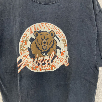 着 used　PORT＆COMPANY　半袖デザインプリントTシャツ　ビッグT　熊　クルーネック　カジュアル　黒　Lサイズ