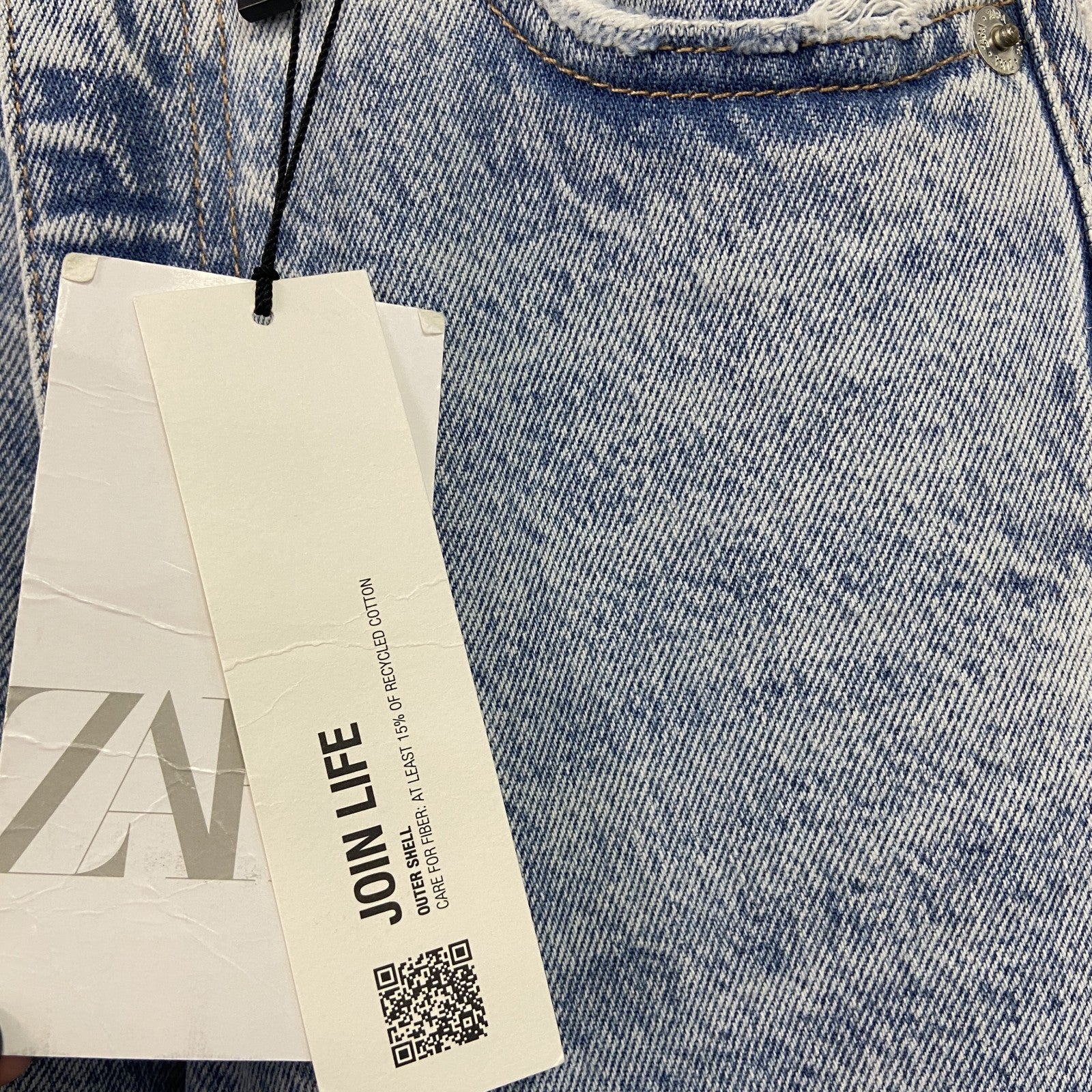 ZARA　ザラ　デニムパンツ/ジーンズ　デッドストック　パッチワーク　ジップフライ　切り替え　インディゴ　32サイズ