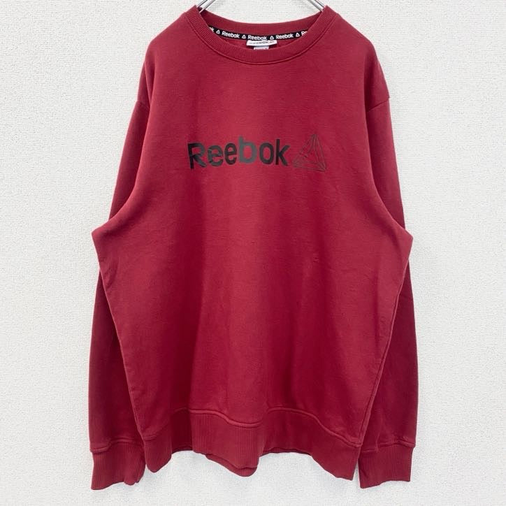 古着　used　Reebok　リーボック　スウェット　裏起毛　ブランドロゴ　ノームコア　レトロデザイン　赤　レッド　XLサイズ