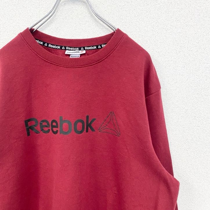 古着　used　Reebok　リーボック　スウェット　裏起毛　ブランドロゴ　ノームコア　レトロデザイン　赤　レッド　XLサイズ