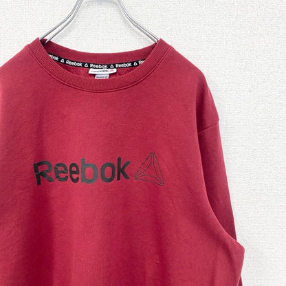 古着　used　Reebok　リーボック　スウェット　裏起毛　ブランドロゴ　ノームコア　レトロデザイン　赤　レッド　XLサイズ