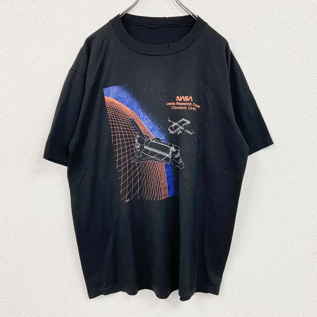 NASA　ナサ　半袖プリントTシャツ　シングルステッチ　黒　ブラック