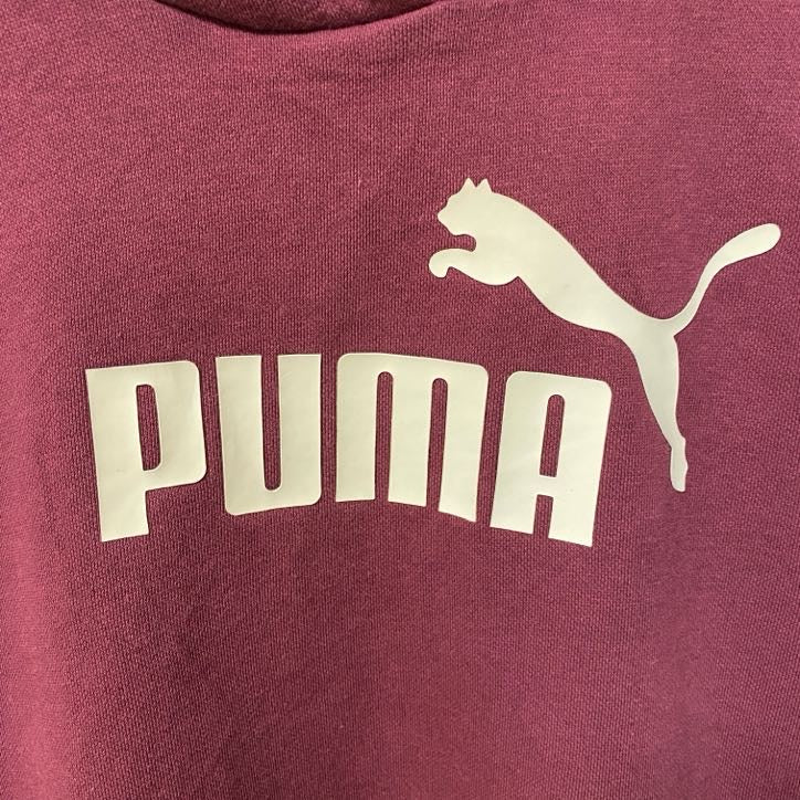 古着 used　puma プーマ　長袖ビックロゴプリントパーカー　フード付きスウェット　バーガンディー　Mサイズ