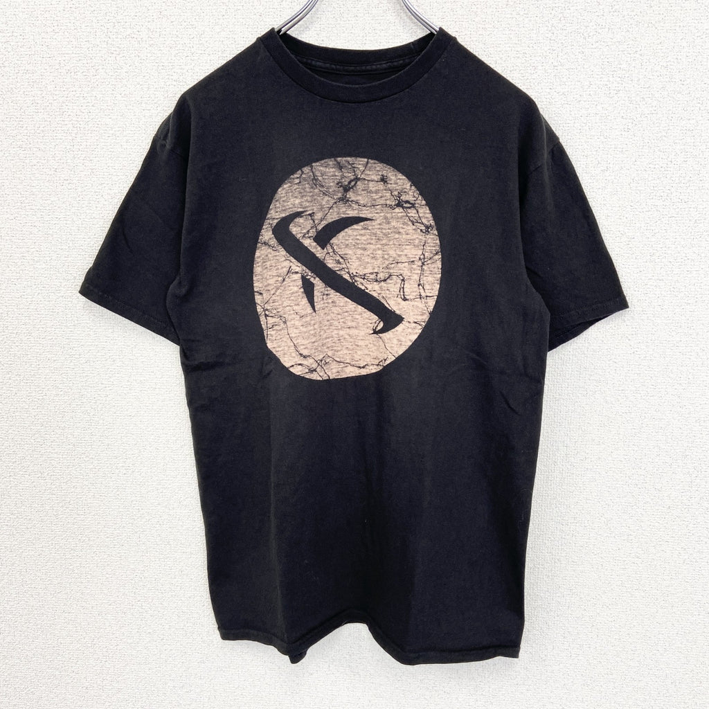 古着 used　LOST ロスト　半袖ダメージデザインプリントTシャツ　クルーネック　黒　ブラック　レトロ　Mサイズ