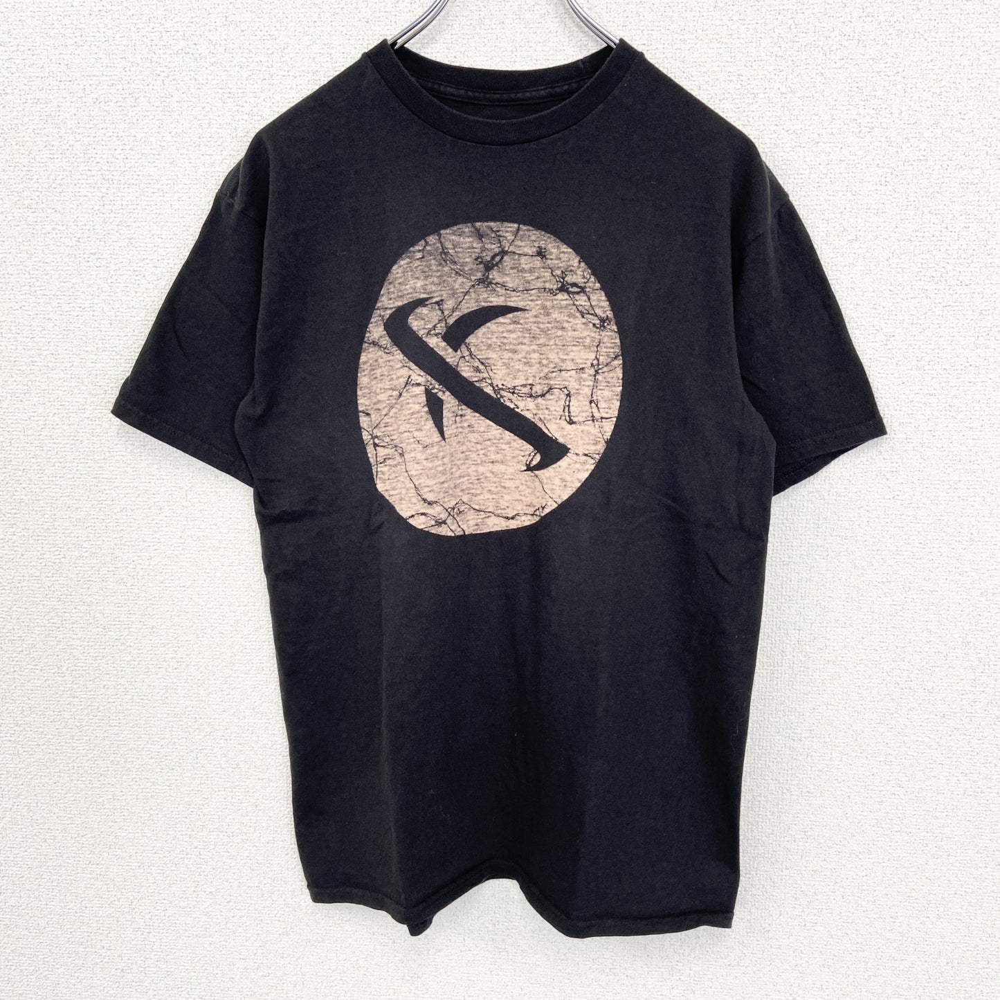 古着 used　LOST ロスト　半袖ダメージデザインプリントTシャツ　クルーネック　黒　ブラック　レトロ　Mサイズ