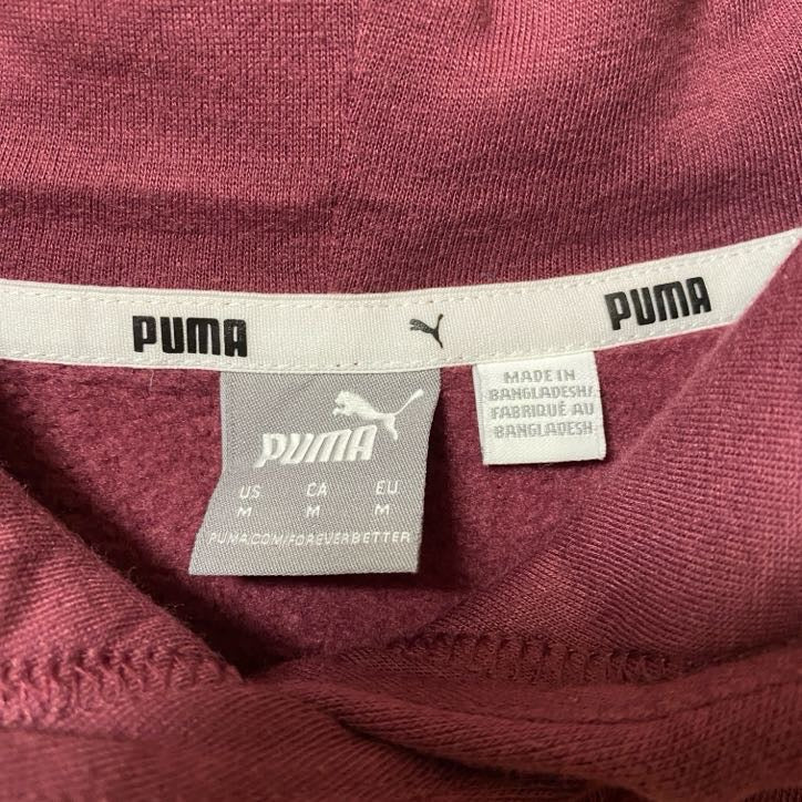 古着 used　puma プーマ　長袖ビックロゴプリントパーカー　フード付きスウェット　バーガンディー　Mサイズ