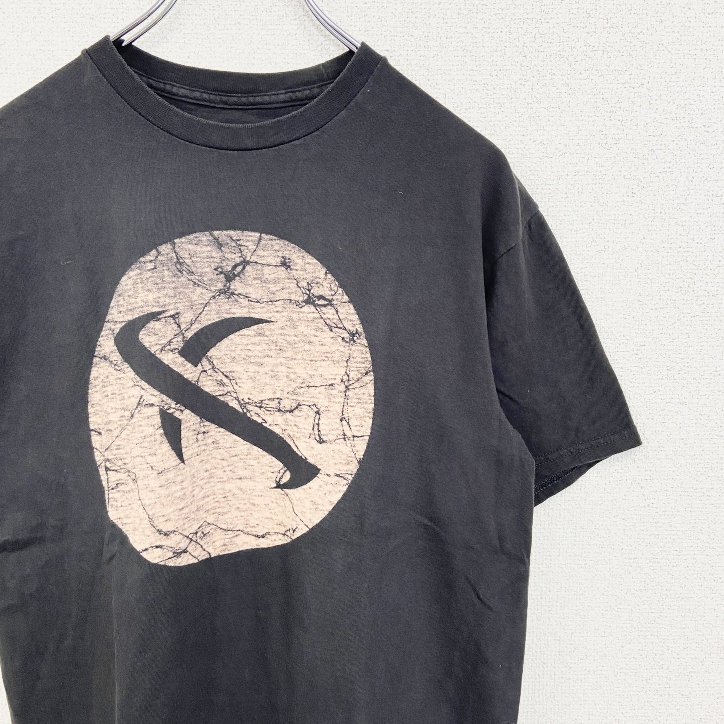 古着 used　LOST ロスト　半袖ダメージデザインプリントTシャツ　クルーネック　黒　ブラック　レトロ　Mサイズ