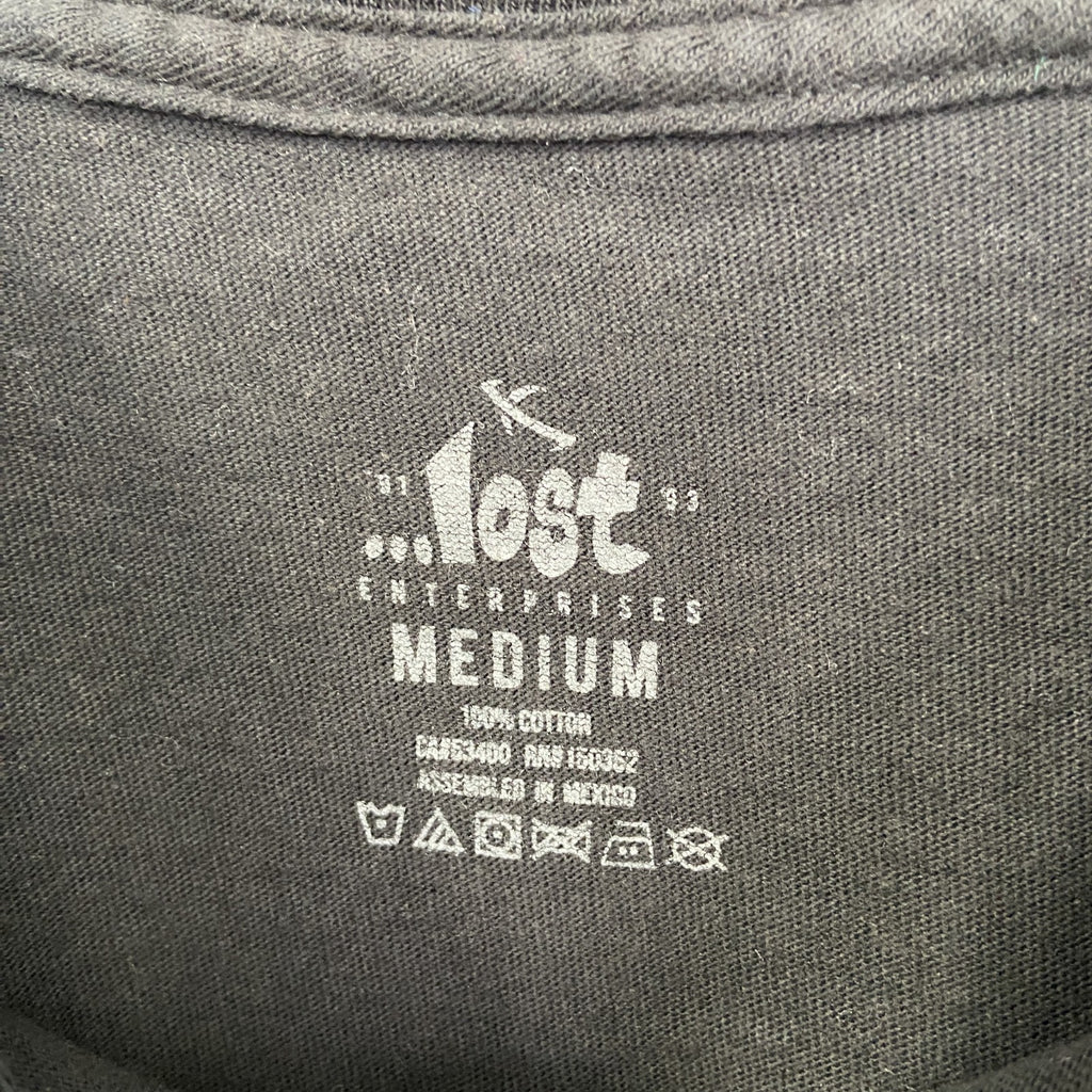 古着 used　LOST ロスト　半袖ダメージデザインプリントTシャツ　クルーネック　黒　ブラック　レトロ　Mサイズ