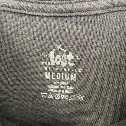 古着 used　LOST ロスト　半袖ダメージデザインプリントTシャツ　クルーネック　黒　ブラック　レトロ　Mサイズ