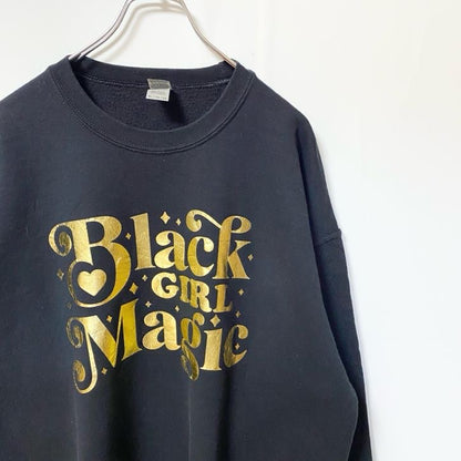古着 used　GILDAN ギルダン　長袖デザインプリントスウェット　トレーナー　ブラックガールマジック　黒　XLサイズ