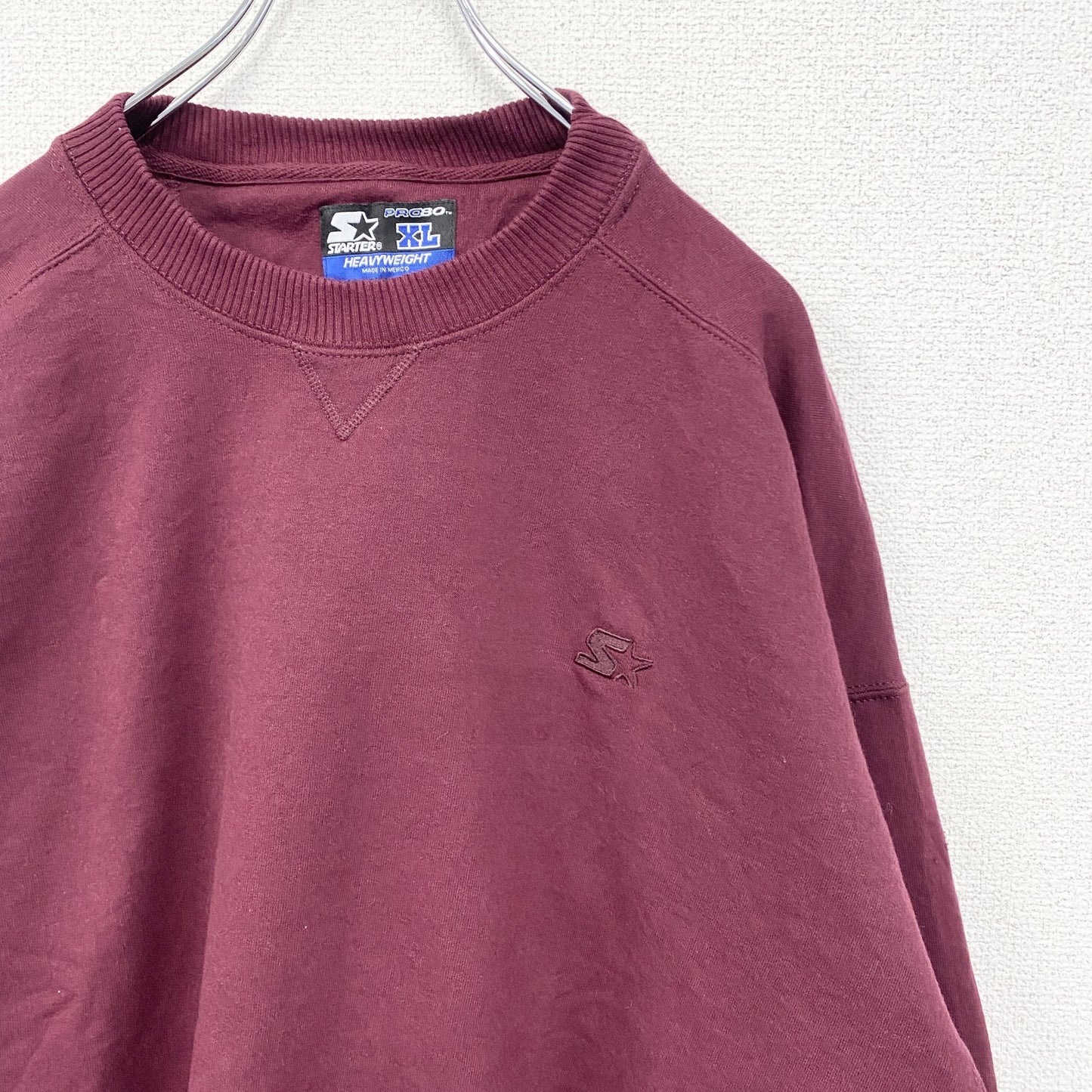 古着 used　STARTER　スターター　ワンポイント刺繍スウェット　レトロデザイン　エンジ　赤　ワインレッド　XLサイズ