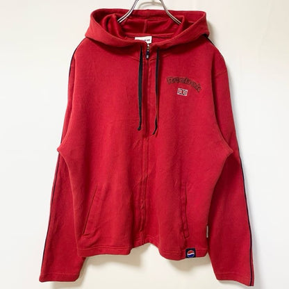 古着 used　Reebok リーボック　長袖ワンポイントロゴ刺繍パーカー　フルジップ　ペプシタグ　赤　レッド　XLサイズ