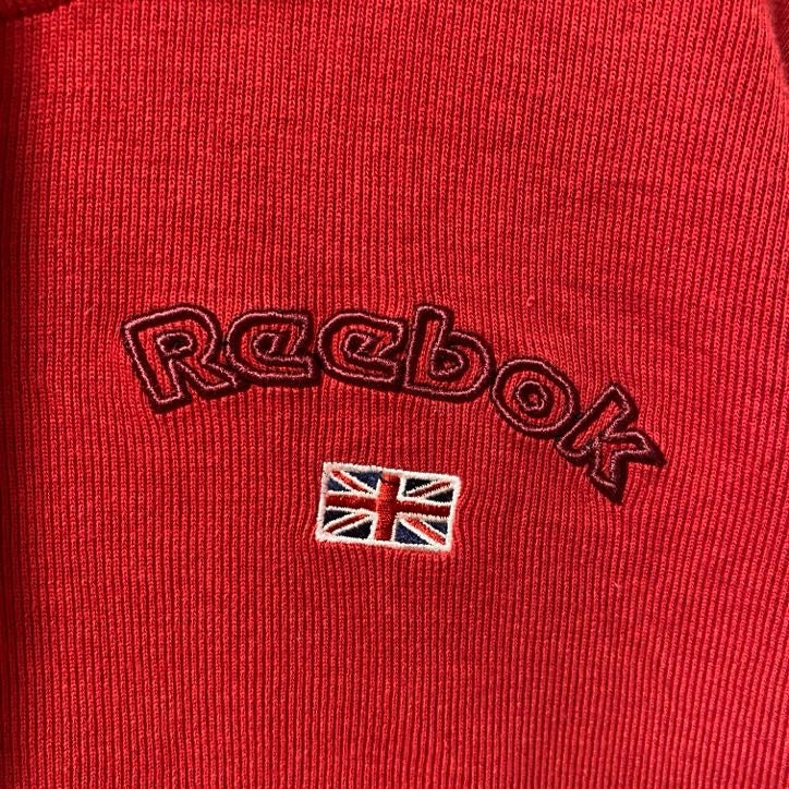 古着 used　Reebok リーボック　長袖ワンポイントロゴ刺繍パーカー　フルジップ　ペプシタグ　赤　レッド　XLサイズ