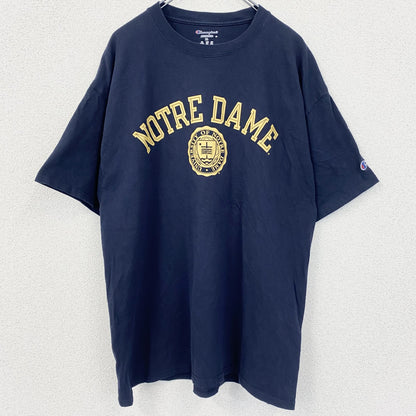 古着 used　champion　チャンピオン　半袖カレッジプリントTシャツ　ノートルダム大学　ネイビー　XLサイズ