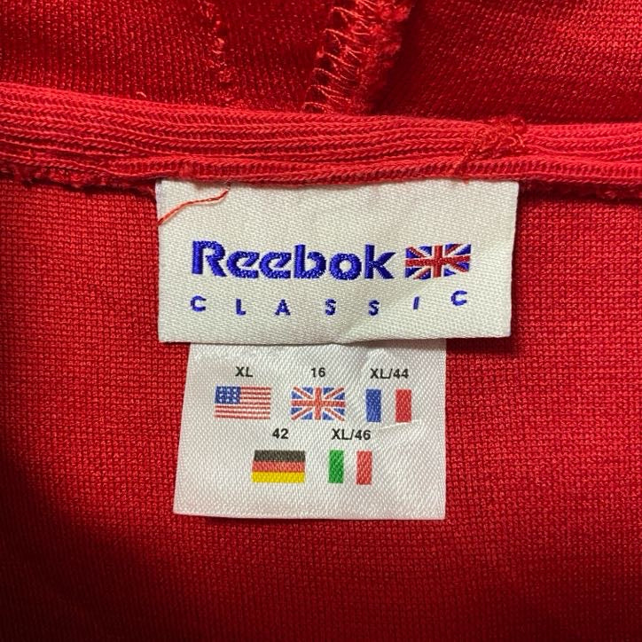 古着 used　Reebok リーボック　長袖ワンポイントロゴ刺繍パーカー　フルジップ　ペプシタグ　赤　レッド　XLサイズ