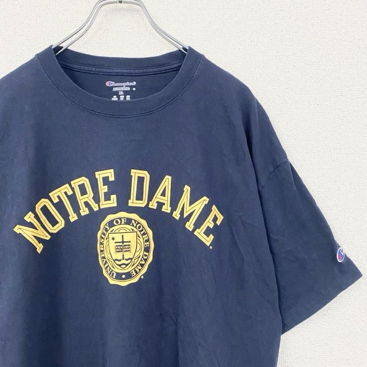 古着 used　champion　チャンピオン　半袖カレッジプリントTシャツ　ノートルダム大学　ネイビー　XLサイズ