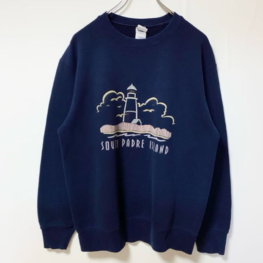 古着 used　FRUIT OF THE LOOM　長袖プリントスウェット　トレーナー　サウスパドリーアイランド　紺　Mサイズ