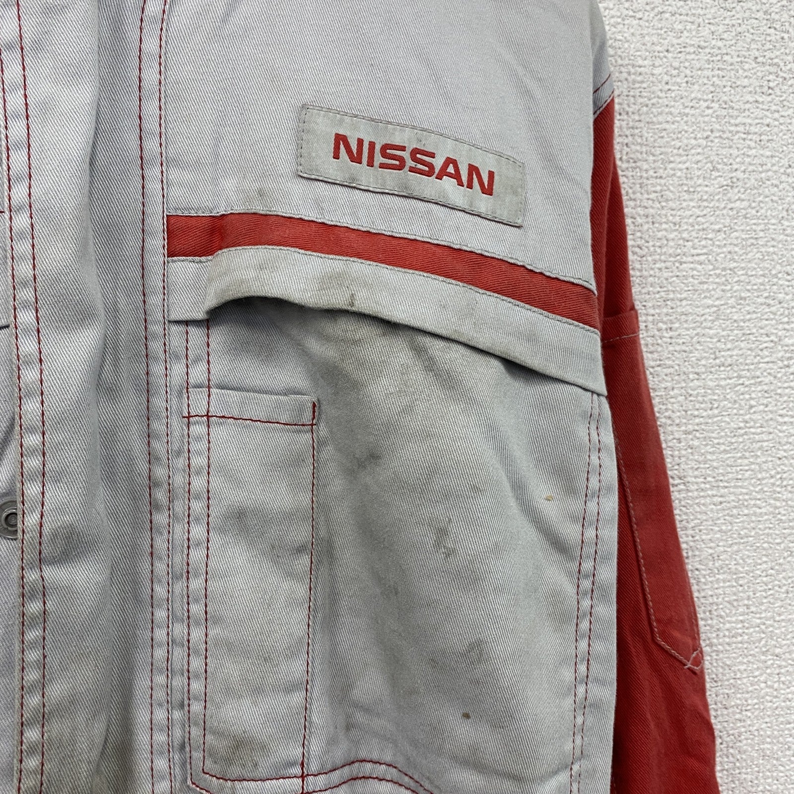日産　NISSAN　オールインワン/つなぎ　ワークウェア　赤　レッド　灰色　グレー　Mサイズ　
