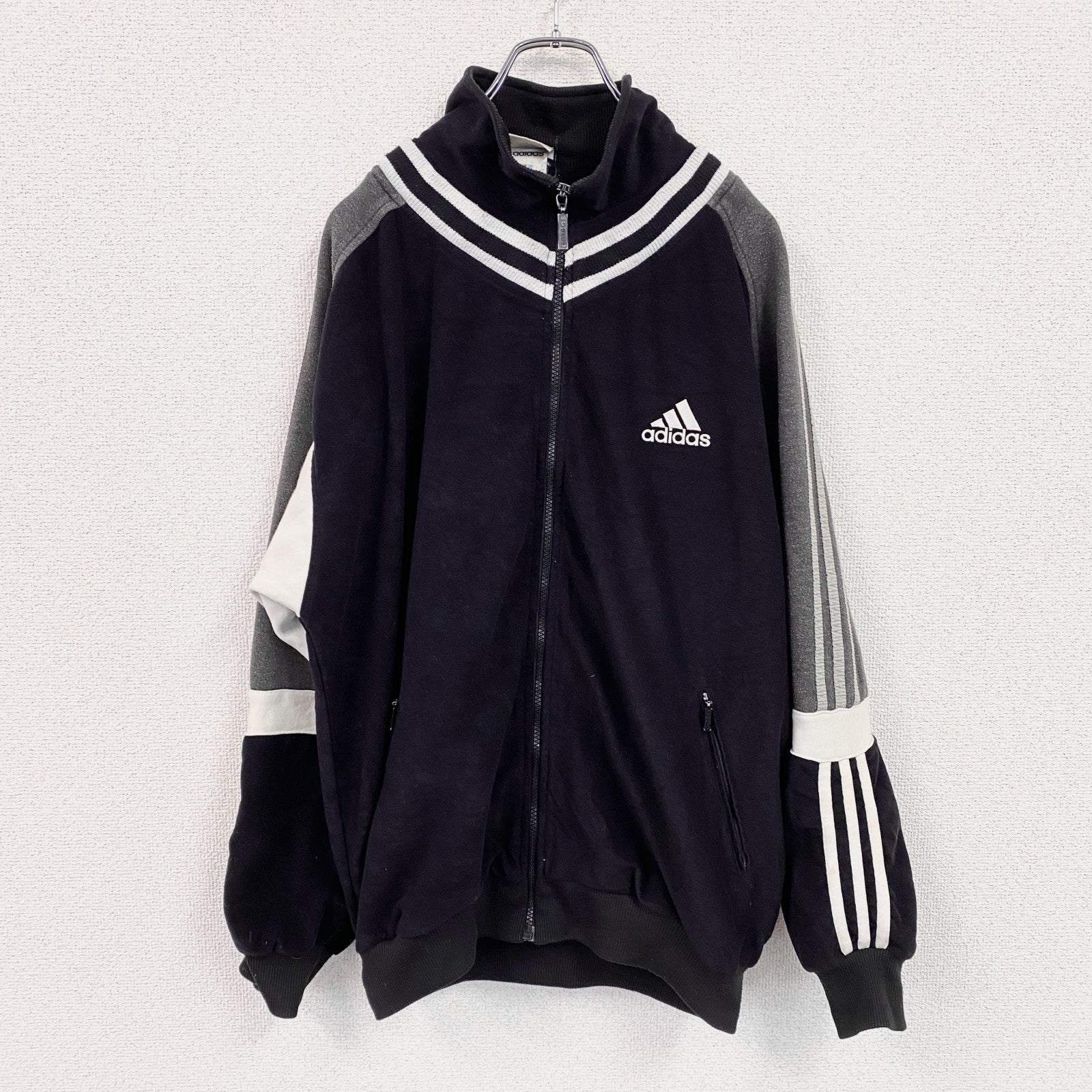 90s　adidas　アディダス　トラックジャケット/ジャージ　ヴィンテージ　切替デザイン　黒　ブラック　XLサイズ