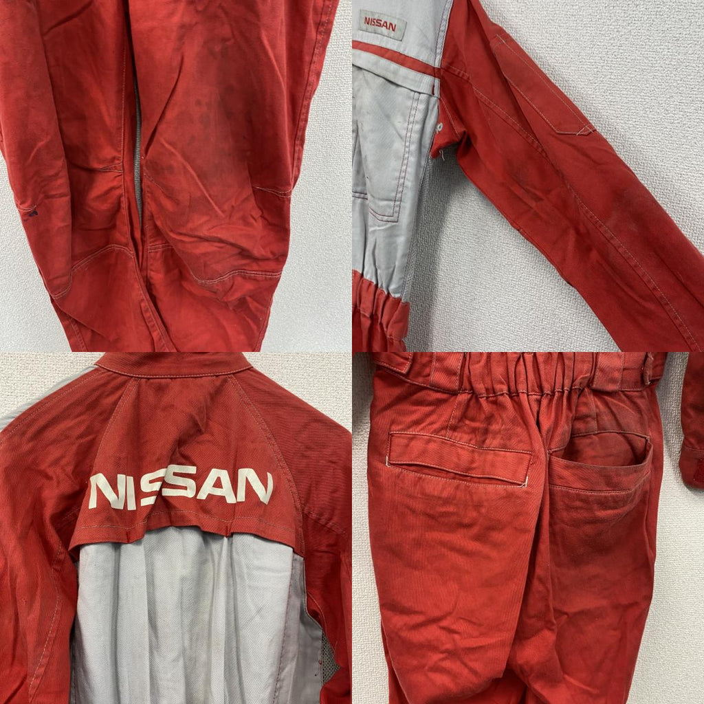 日産　NISSAN　オールインワン/つなぎ　ワークウェア　赤　レッド　灰色　グレー　Mサイズ　