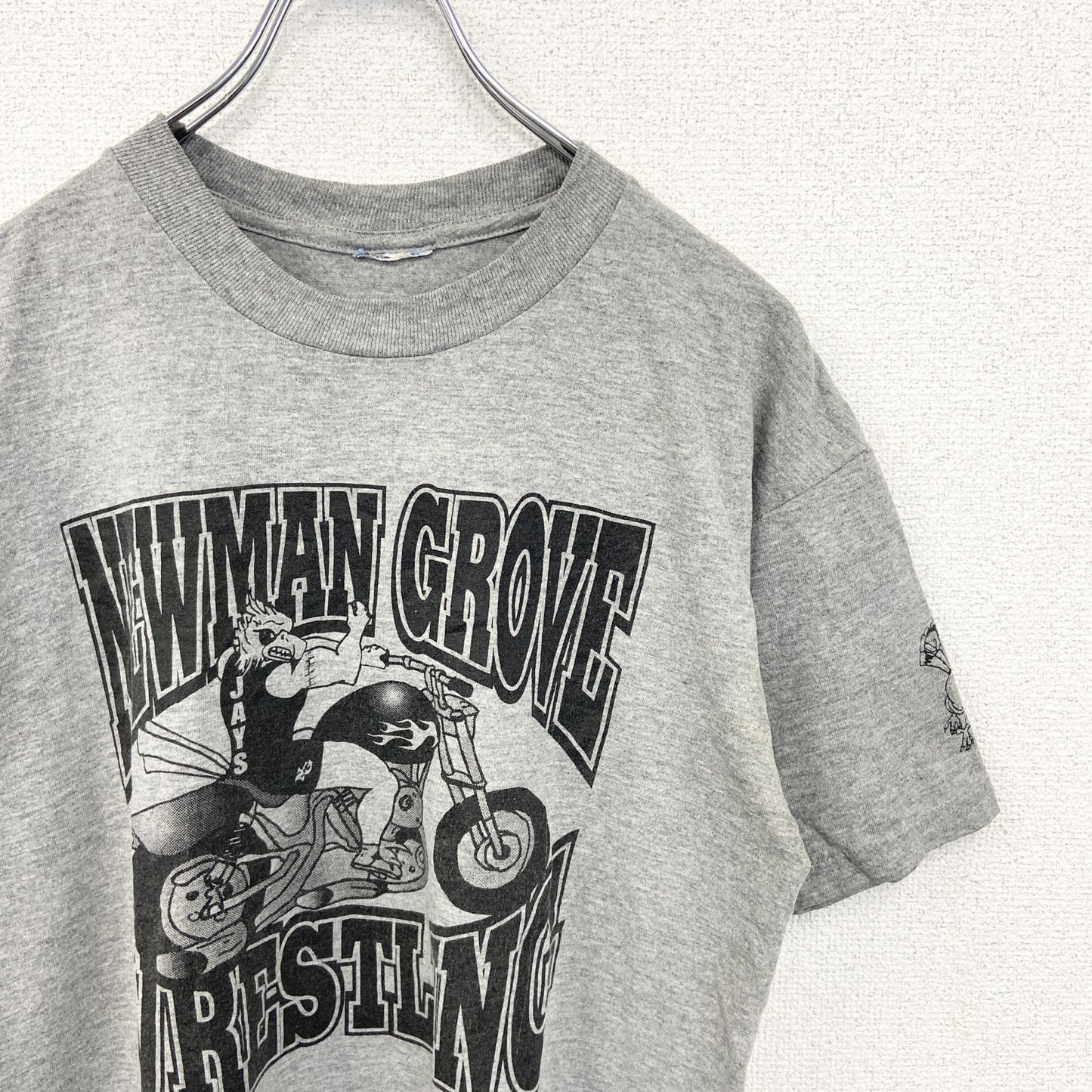 古着 used　JERZEES ジャージーズ　半袖プリントTシャツ　NEWMAN GROVE　グレー　灰色　クルーネック