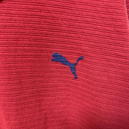 古着 used　puma プーマ　長袖ワンポイントロゴ刺繍　フード付きスウェット　赤　レッド　ワインレッド　秋冬服
