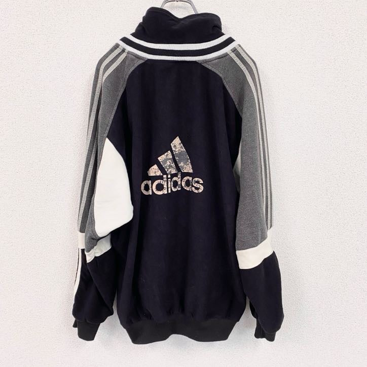 90s　adidas　アディダス　トラックジャケット/ジャージ　ヴィンテージ　切替デザイン　黒　ブラック　XLサイズ
