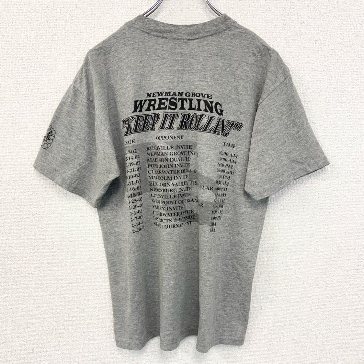 古着 used　JERZEES ジャージーズ　半袖プリントTシャツ　NEWMAN GROVE　グレー　灰色　クルーネック