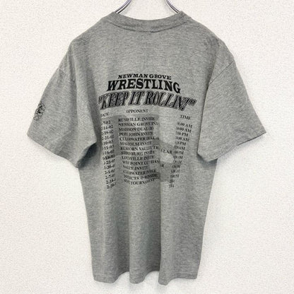 古着 used　JERZEES ジャージーズ　半袖プリントTシャツ　NEWMAN GROVE　グレー　灰色　クルーネック