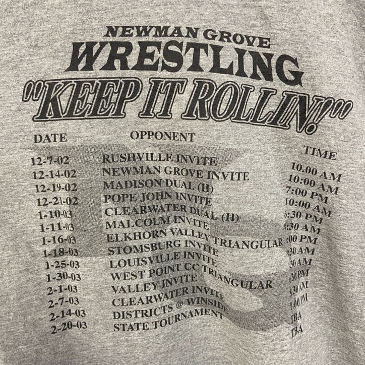古着 used　JERZEES ジャージーズ　半袖プリントTシャツ　NEWMAN GROVE　グレー　灰色　クルーネック