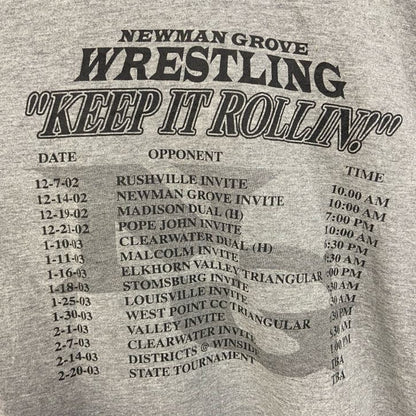 古着 used　JERZEES ジャージーズ　半袖プリントTシャツ　NEWMAN GROVE　グレー　灰色　クルーネック