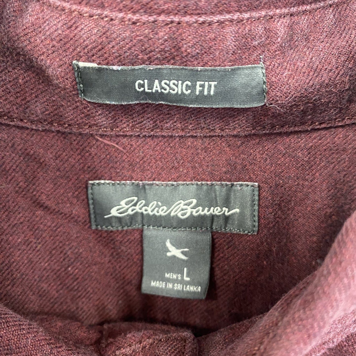古着 used　Eddie Bauer　エディーバウアー　長袖襟付き無地シャツ　胸ポケット　ワインレッド　Lサイズ