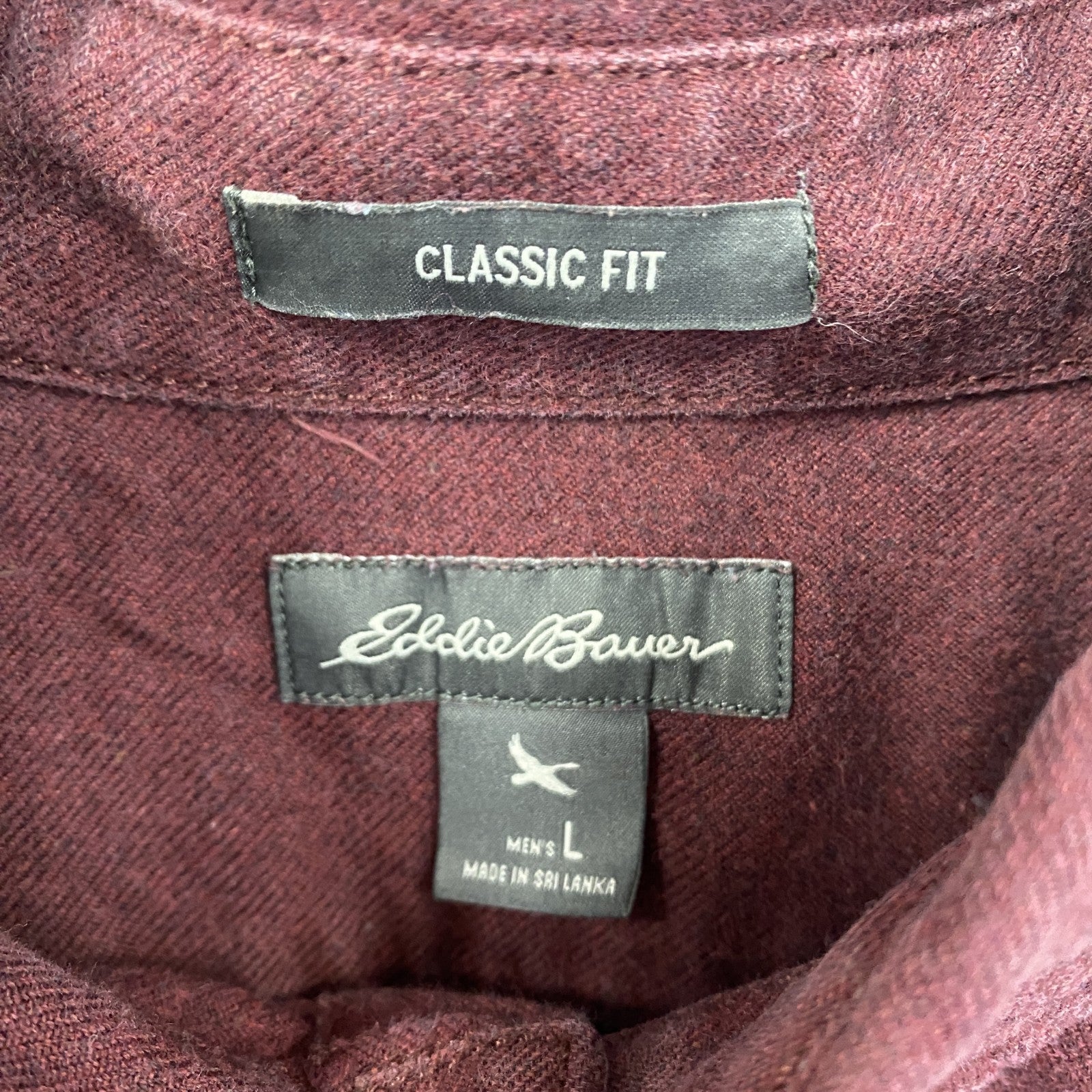 古着 used　Eddie Bauer　エディーバウアー　長袖襟付き無地シャツ　胸ポケット　ワインレッド　Lサイズ