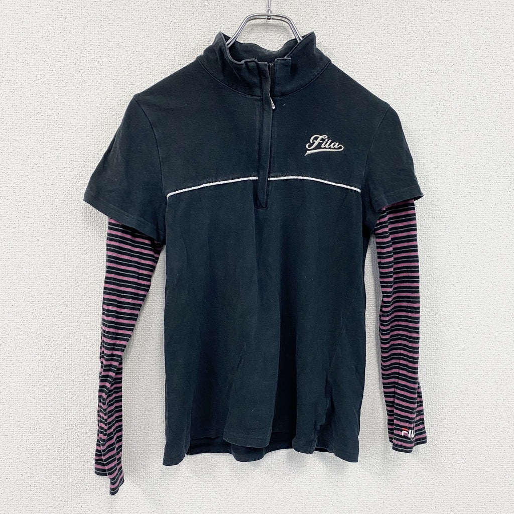 FILA　フィラ　ゴルフウェア　長袖ハーフジップポロシャツ　ボーダー　黒　ブラック　Mサイズ