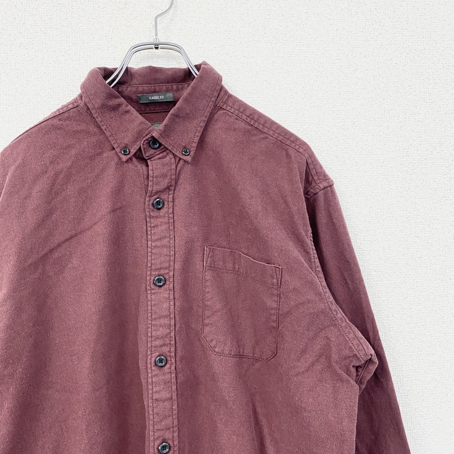古着 used　Eddie Bauer　エディーバウアー　長袖襟付き無地シャツ　胸ポケット　ワインレッド　Lサイズ