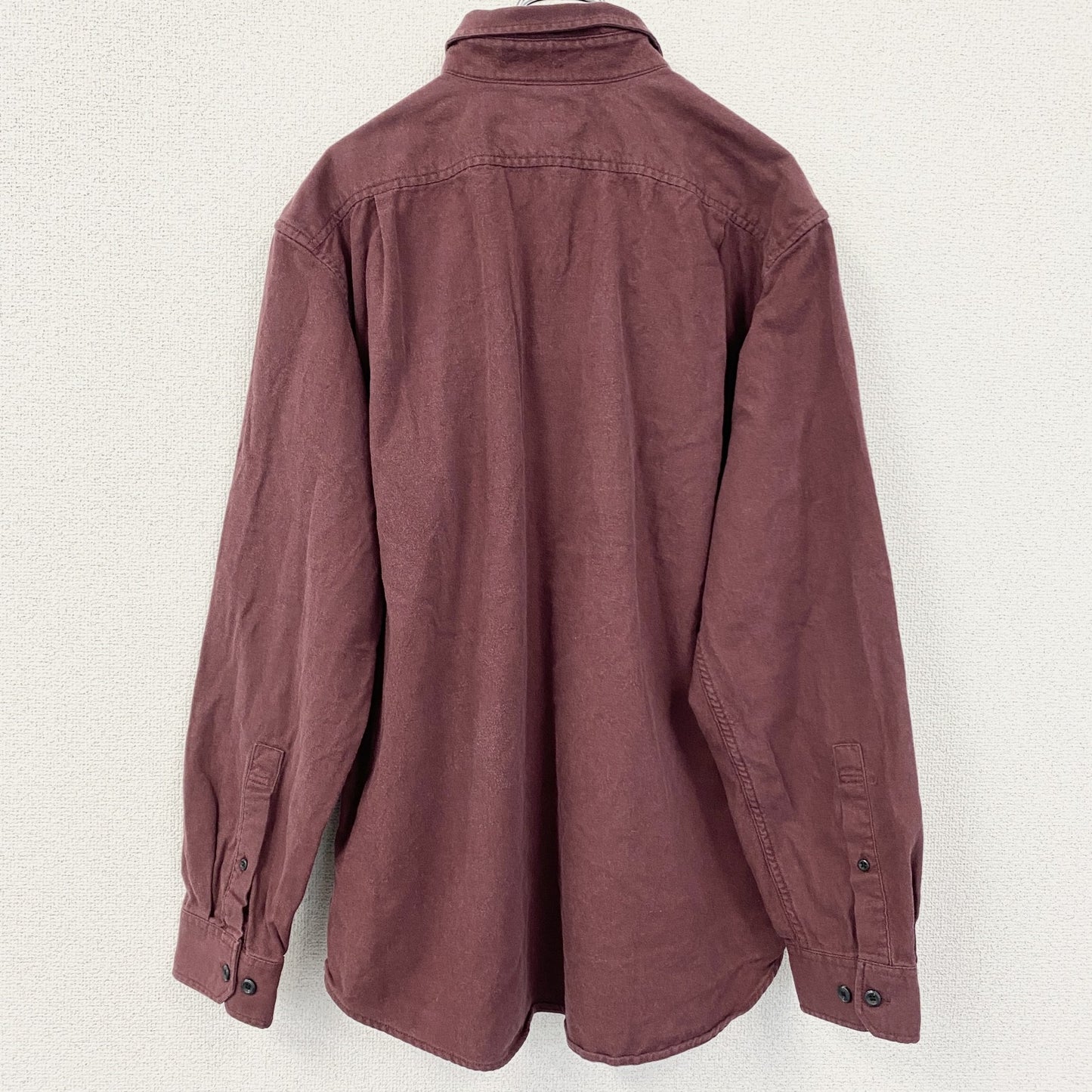 古着 used　Eddie Bauer　エディーバウアー　長袖襟付き無地シャツ　胸ポケット　ワインレッド　Lサイズ