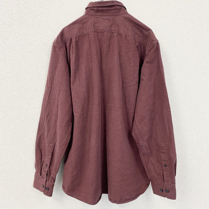 古着 used　Eddie Bauer　エディーバウアー　長袖襟付き無地シャツ　胸ポケット　ワインレッド　Lサイズ