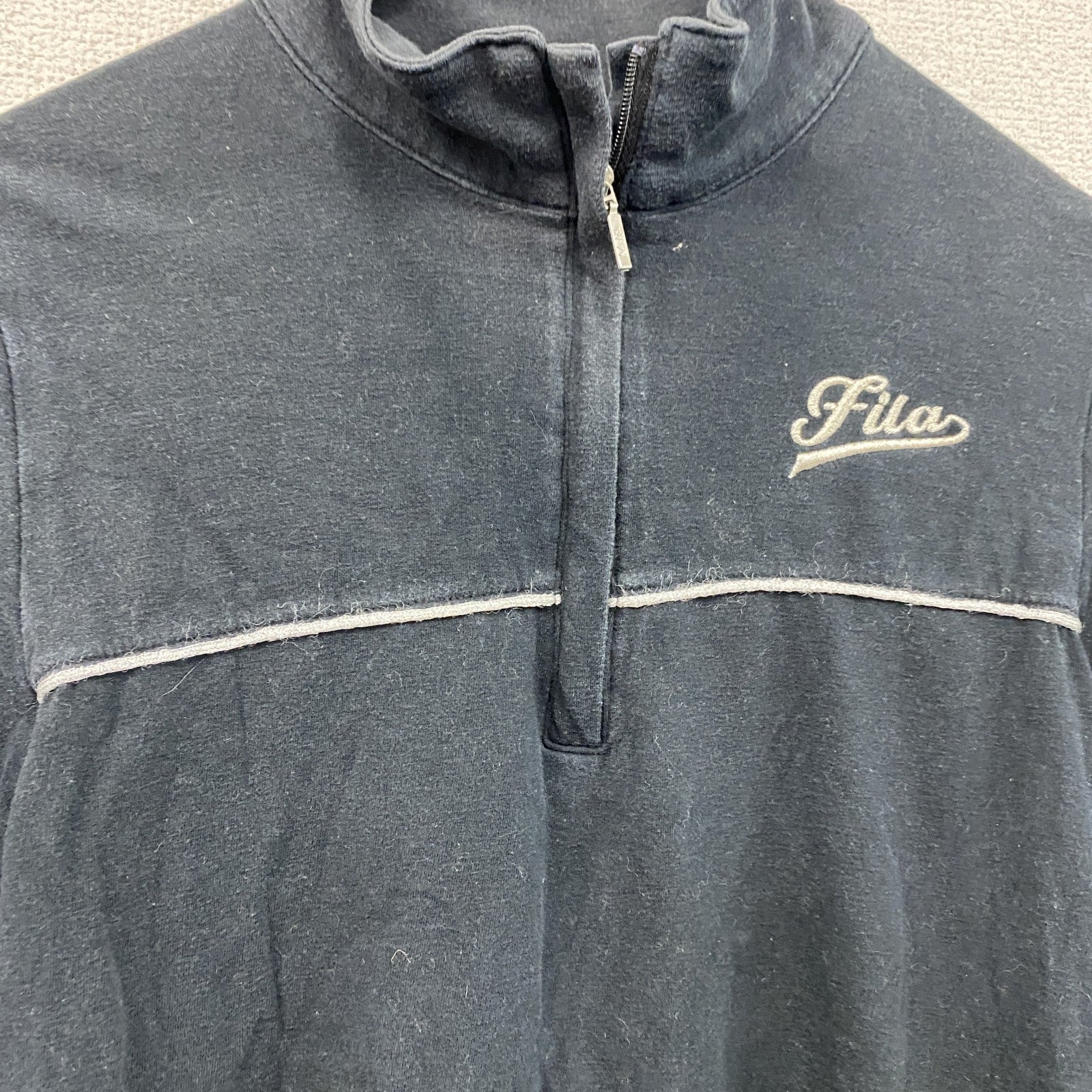 FILA　フィラ　ゴルフウェア　長袖ハーフジップポロシャツ　ボーダー　黒　ブラック　Mサイズ