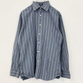 古着 used　GAP　ギャップ　長袖襟付きストライプ柄シャツ　マルチカラー　ネイビー　グレー　黄色　秋冬服　レトロデザイン