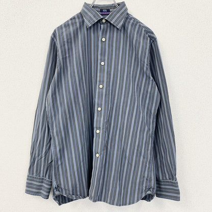 古着 used　GAP　ギャップ　長袖襟付きストライプ柄シャツ　マルチカラー　ネイビー　グレー　黄色　秋冬服　レトロデザイン