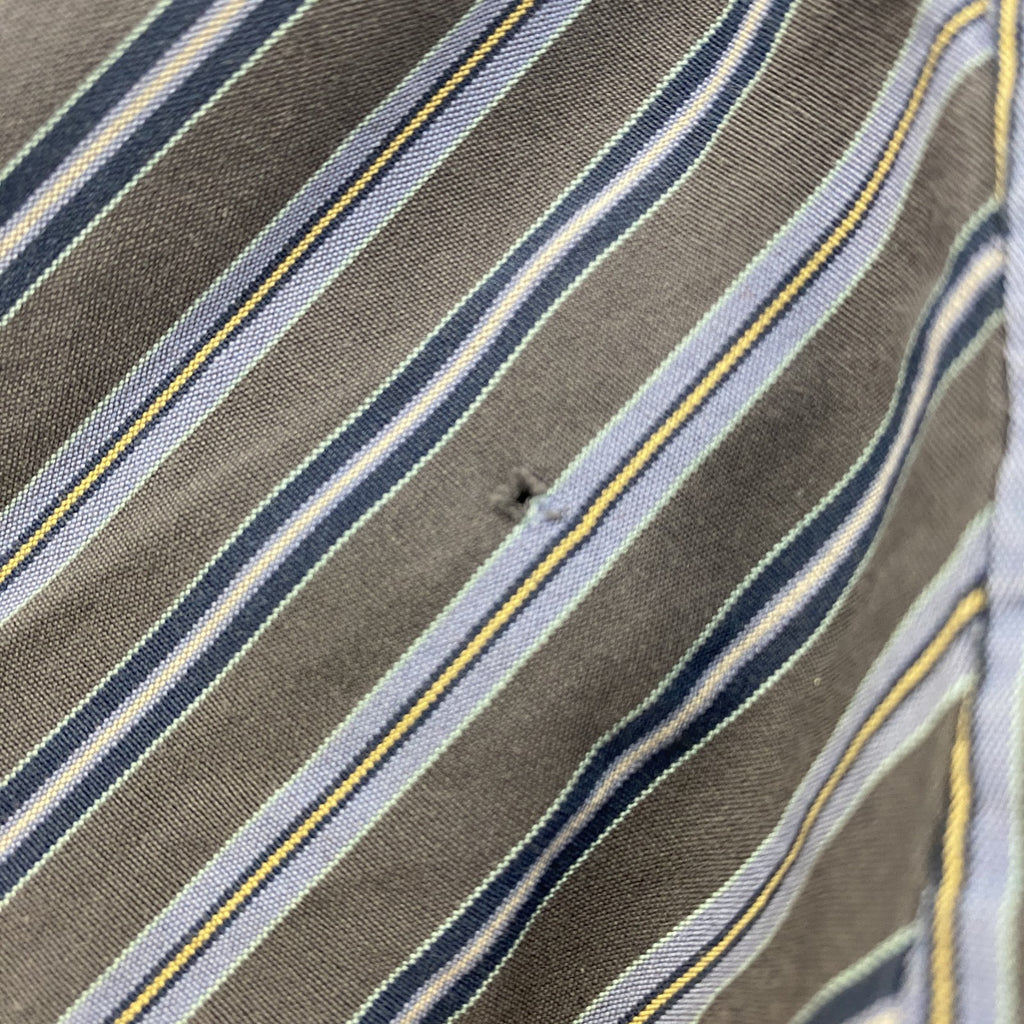 古着 used　GAP　ギャップ　長袖襟付きストライプ柄シャツ　マルチカラー　ネイビー　グレー　黄色　秋冬服　レトロデザイン