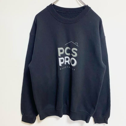 PCSPRO　スウェット/トレーナー　企業ロゴ　3連プリント　英字プリント　黒　ブラック