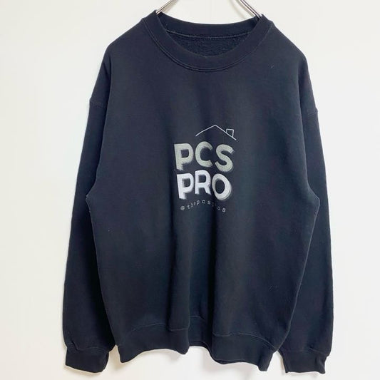 PCSPRO　スウェット/トレーナー　企業ロゴ　3連プリント　英字プリント　黒　ブラック