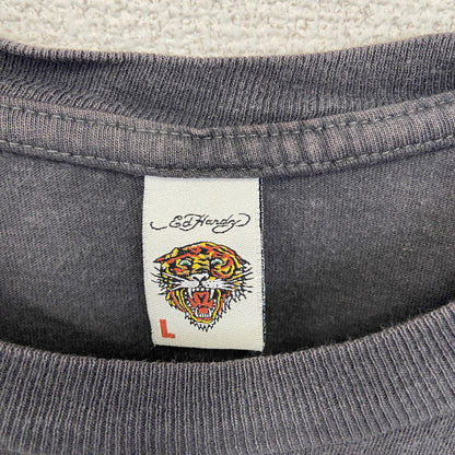 古着 used　Ed Hardy エドハーディー　半袖デザインプリントTシャツ　ドラゴン　ダークグレー　クルーネック　Lサイズ
