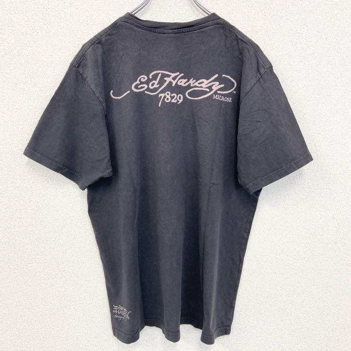 古着 used　Ed Hardy エドハーディー　半袖デザインプリントTシャツ　ドラゴン　ダークグレー　クルーネック　Lサイズ