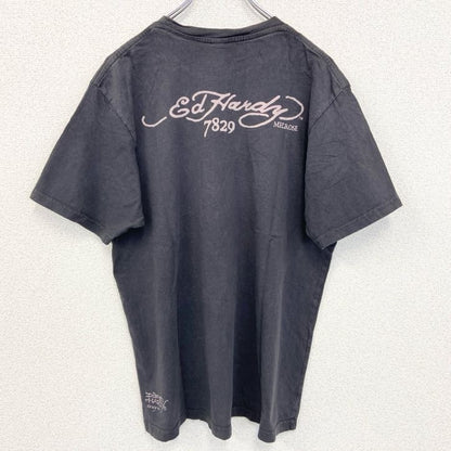 古着 used　Ed Hardy エドハーディー　半袖デザインプリントTシャツ　ドラゴン　ダークグレー　クルーネック　Lサイズ